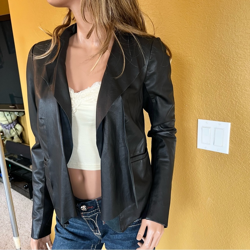 TROUVÉ Drape Front Leather Jacket Butter Soft - Picture 13 of 13